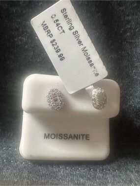 Moissanite Sterling Silver Oval Halo Stud Earrings - White